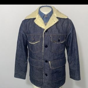 70s Mens Medium Roebucks Sherpa  Vintage Denim Chore Coat Sears Roebuck 42 R